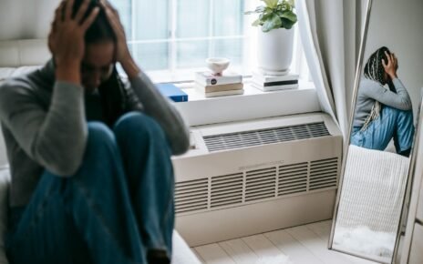 depressed woman having headache and stress